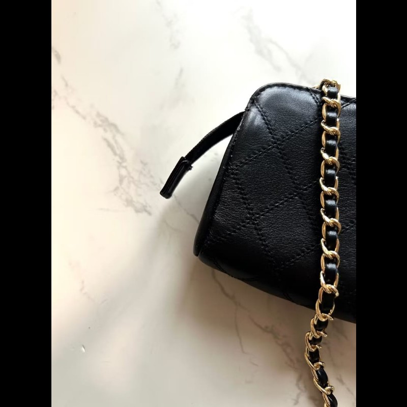 【LA LUNE】中古包Chanel黑金色小羊皮革斜背包 單肩包 側背包 二手包 古董包-5