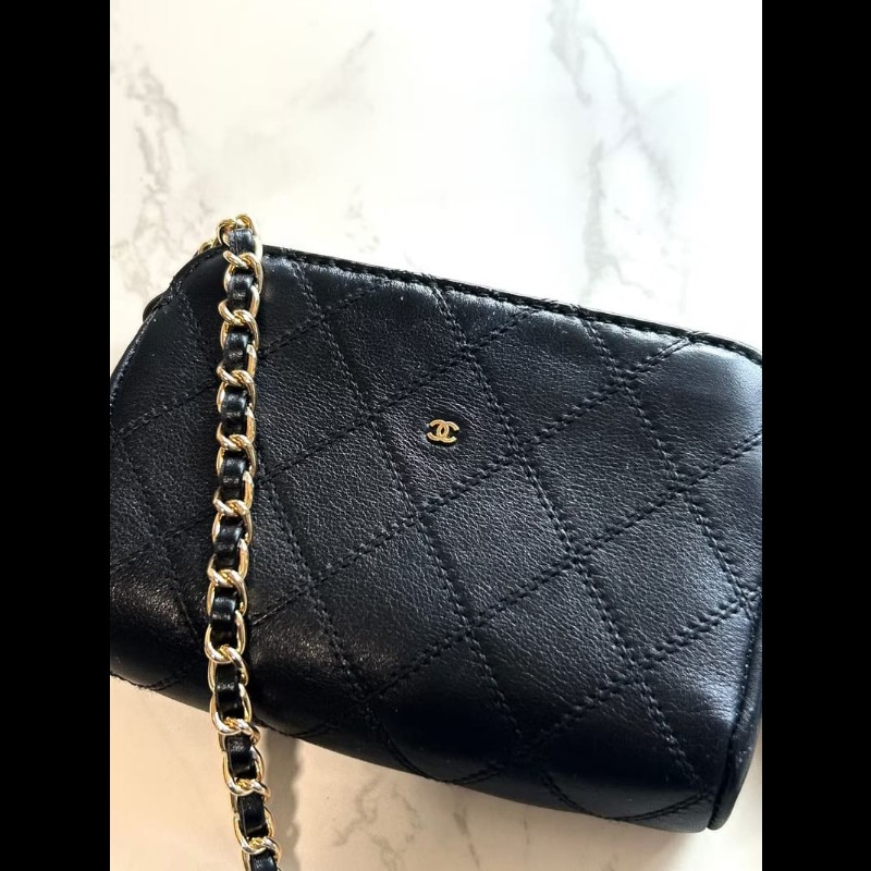 【LA LUNE】中古包Chanel黑金色小羊皮革斜背包 單肩包 側背包 二手包 古董包-6