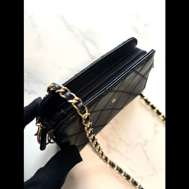 【LA LUNE】中古包Chanel黑金色小羊皮革斜背包 單肩包 側背包 二手包 古董包-8