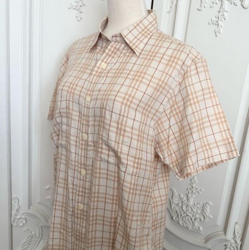 《新歡舊愛》正品Burberry米色格紋短袖男生M適合女生L號-5