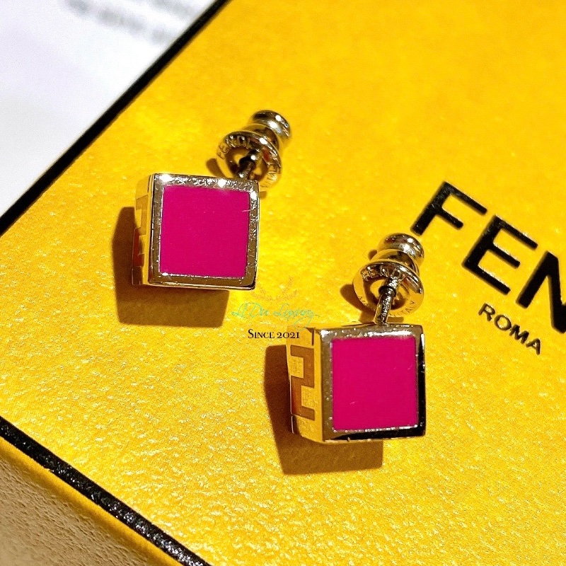 FENDI 芬迪 桃紅 x 橘色 方型 針式耳環 精品耳環-1