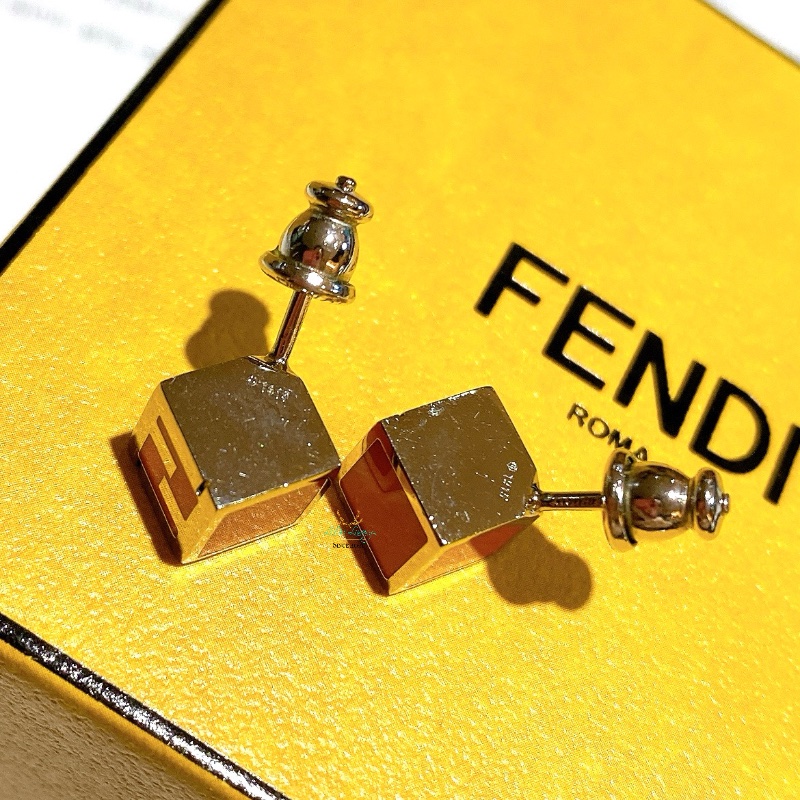 FENDI 芬迪 桃紅 x 橘色 方型 針式耳環 精品耳環-3