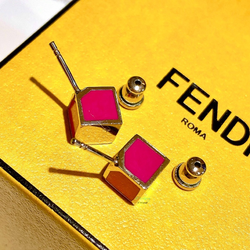FENDI 芬迪 桃紅 x 橘色 方型 針式耳環 精品耳環-4