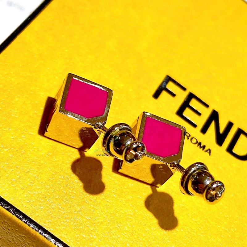 FENDI 芬迪 桃紅 x 橘色 方型 針式耳環 精品耳環-5