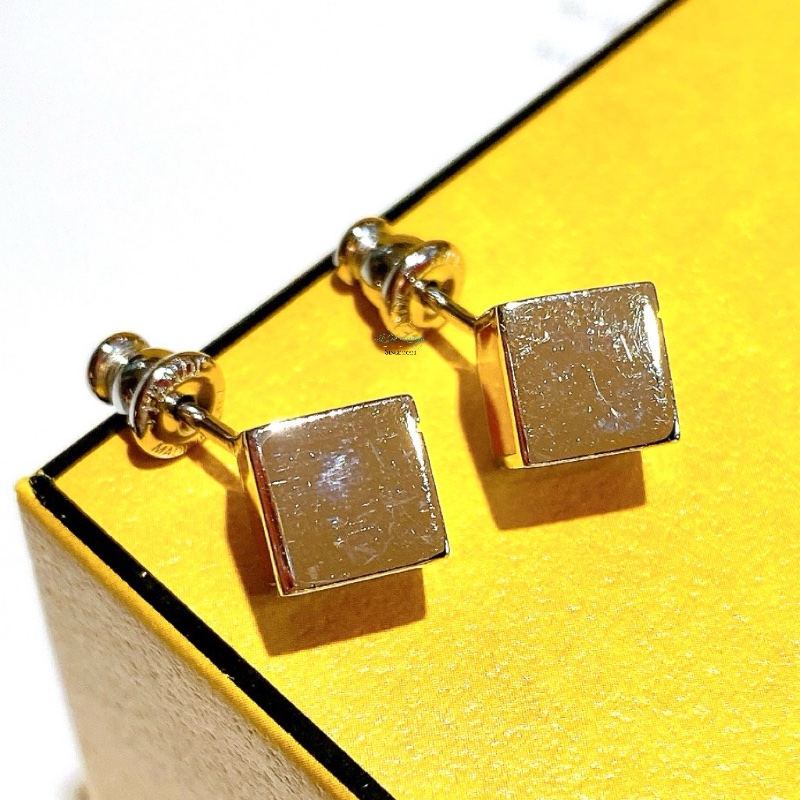 FENDI 芬迪 桃紅 x 橘色 方型 針式耳環 精品耳環-6