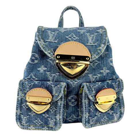 路易威登 Venice Monogram 牛仔布雙肩包，藍色和金色，女士，M46836 z8247