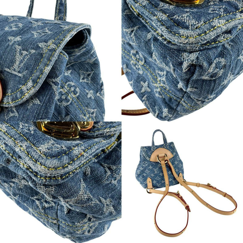 路易威登 Venice Monogram 牛仔布雙肩包，藍色和金色，女士，M46836 z8247-3