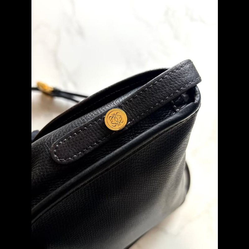 【LA LUNE】絕版古董包 Loewe黑金色馬鞍側背包 斜背包 皮革包 單肩包 中古包-2