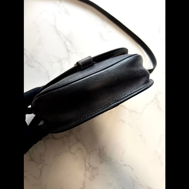 【LA LUNE】絕版古董包 Loewe黑金色馬鞍側背包 斜背包 皮革包 單肩包 中古包-3