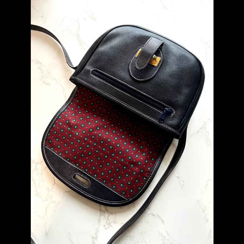 【LA LUNE】絕版古董包 Loewe黑金色馬鞍側背包 斜背包 皮革包 單肩包 中古包-4