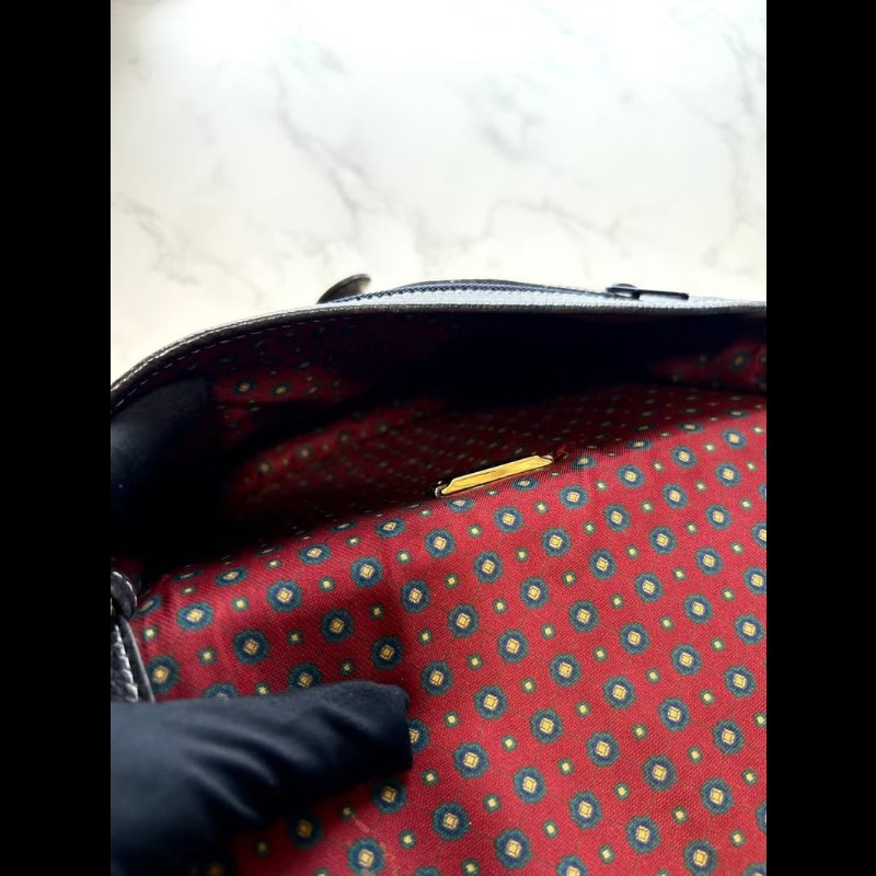 【LA LUNE】絕版古董包 Loewe黑金色馬鞍側背包 斜背包 皮革包 單肩包 中古包-5