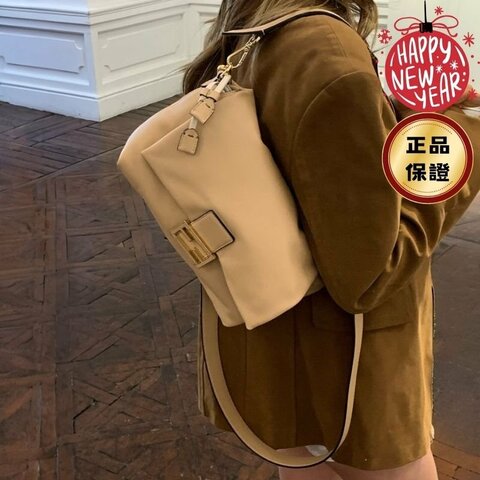 🎊新年特賣🧧Fendi 8BR834 大款納帕軟皮 Mamma Baguette 貝貴包 奶茶色