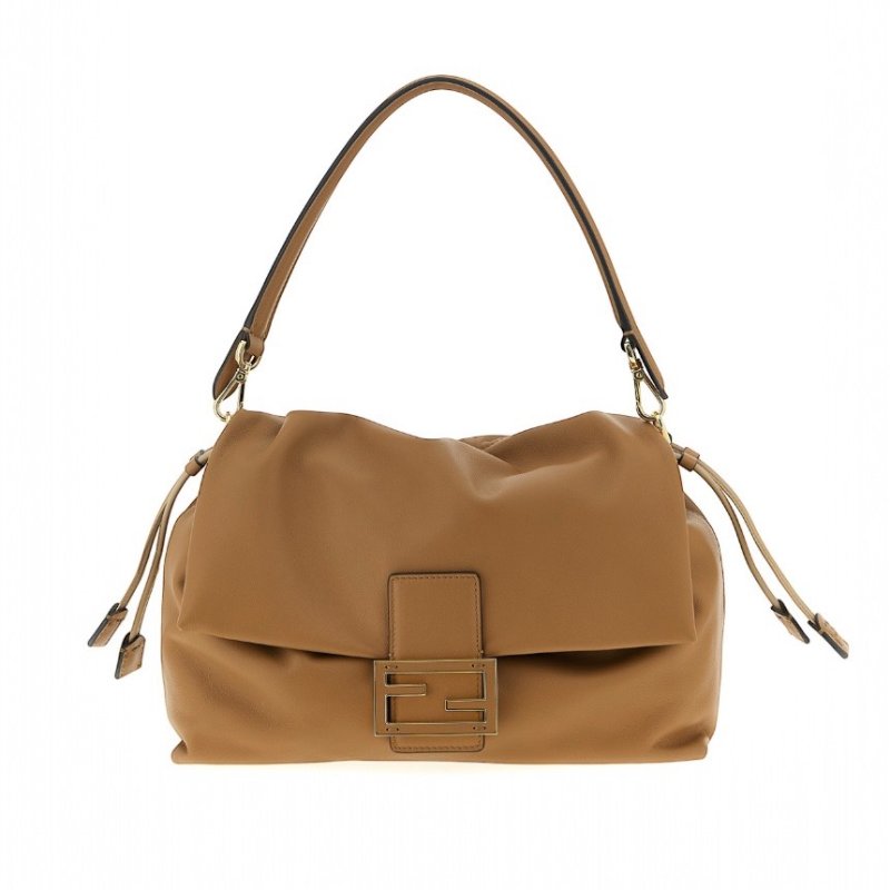 🎊新年特賣🧧Fendi 8BR834 大款納帕軟皮 Mamma Baguette 貝貴包 奶茶色-5