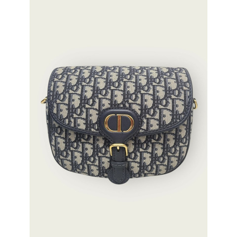 【包稅】DIOR 藍色斜紋提花 BOBBY 中型包