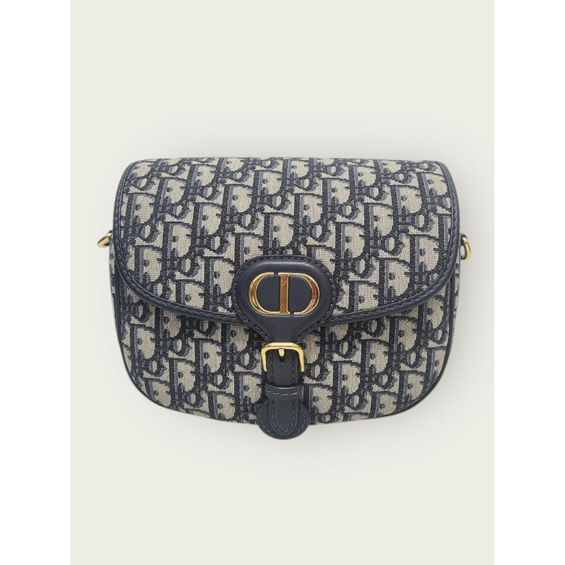【包稅】DIOR 藍色斜紋提花 BOBBY 中型包-0