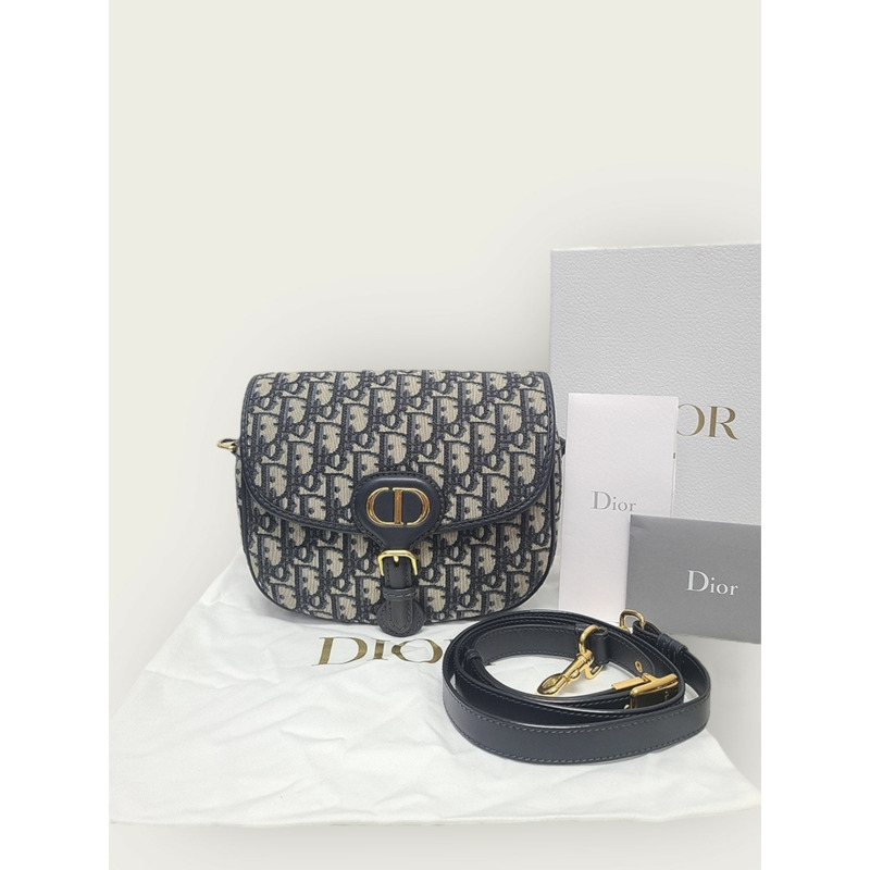 【包稅】DIOR 藍色斜紋提花 BOBBY 中型包-6