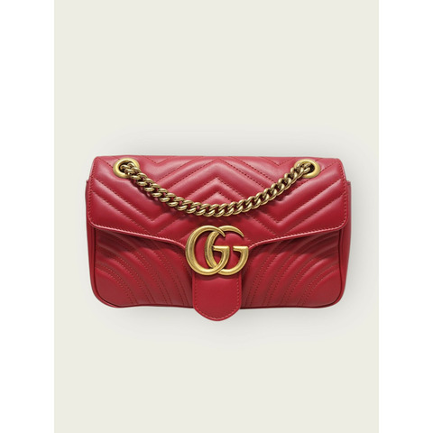 【包稅】GUCCI 紅色 GG Marmont 馬特拉塞凸紋翻蓋鏈條單肩包