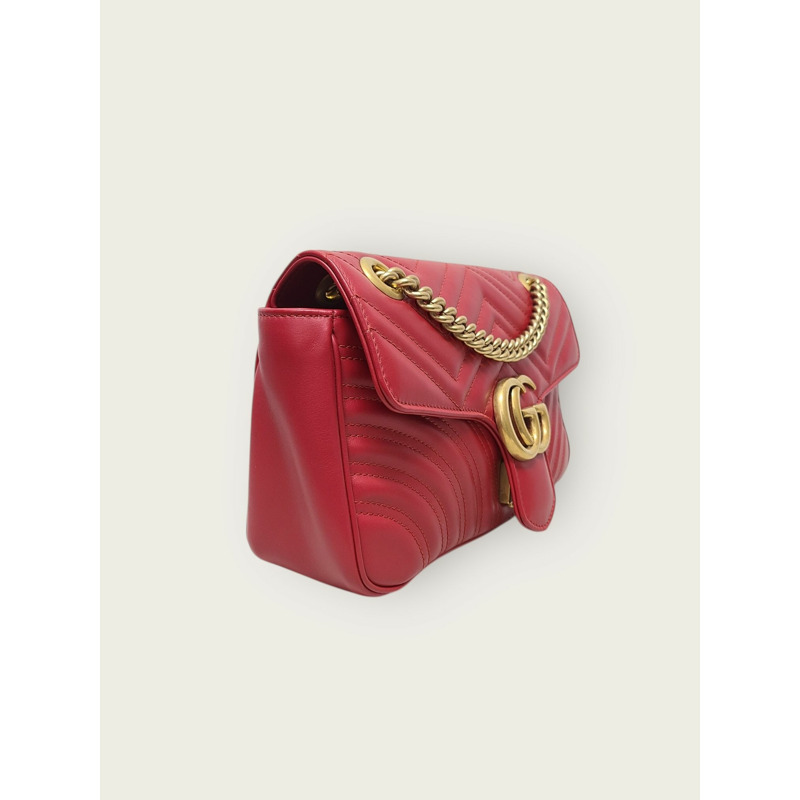 【包稅】GUCCI 紅色 GG Marmont 馬特拉塞凸紋翻蓋鏈條單肩包-1