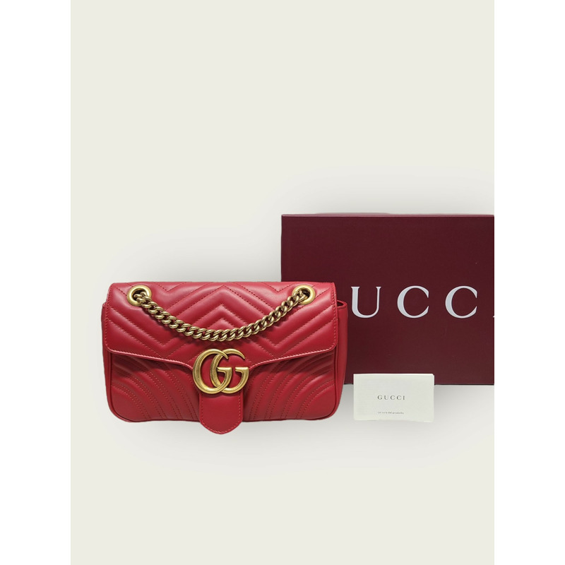 【包稅】GUCCI 紅色 GG Marmont 馬特拉塞凸紋翻蓋鏈條單肩包-6