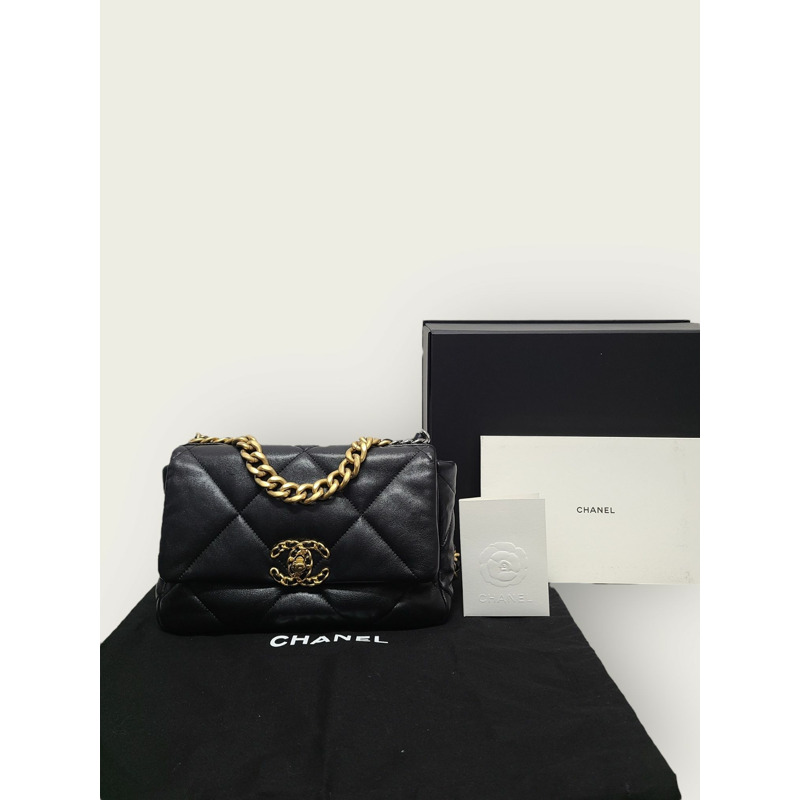 【包稅】CHANEL 黑色羊皮 19 翻蓋包,中型內裡-6