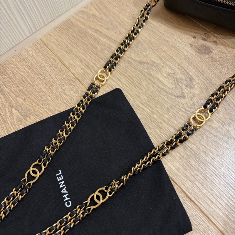 Chanel 黑荔枝牛皮金釦雙鍊相機包-9