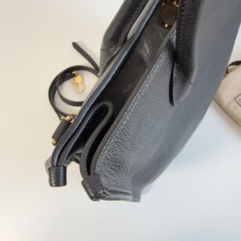 Gucci黑色荔枝皮全皮logo托特tote 琴譜包 手提包-6