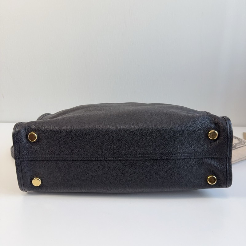 Gucci黑色荔枝皮全皮logo托特tote 琴譜包 手提包-7