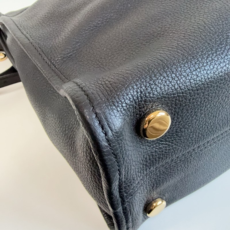 Gucci黑色荔枝皮全皮logo托特tote 琴譜包 手提包-8