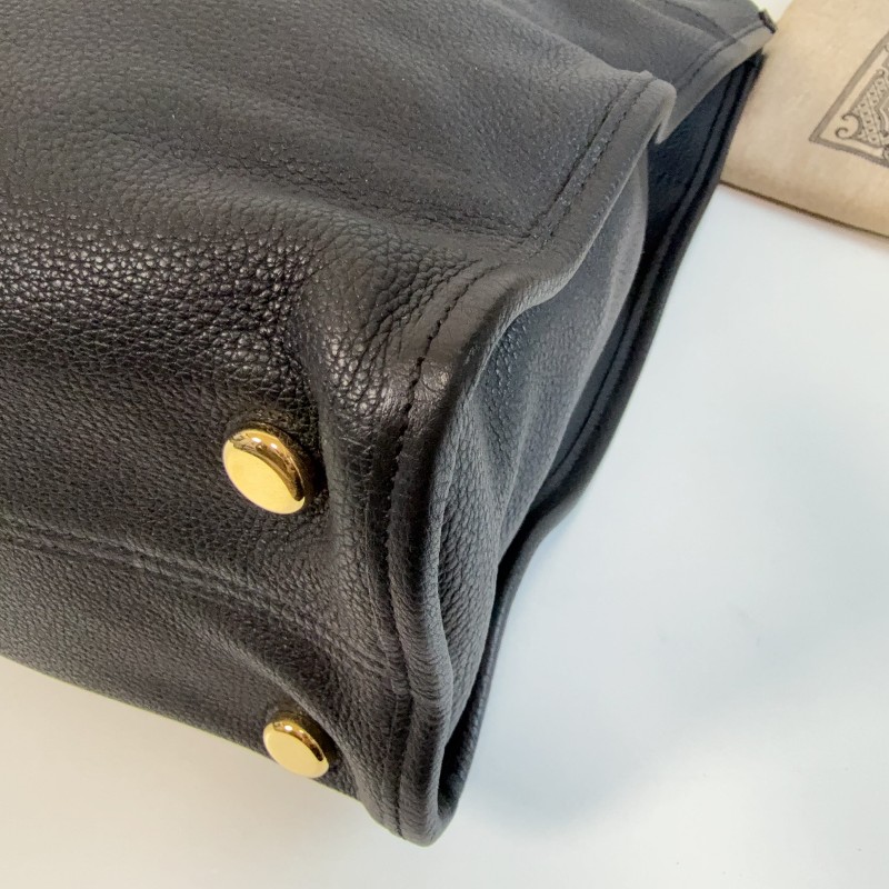 Gucci黑色荔枝皮全皮logo托特tote 琴譜包 手提包-9