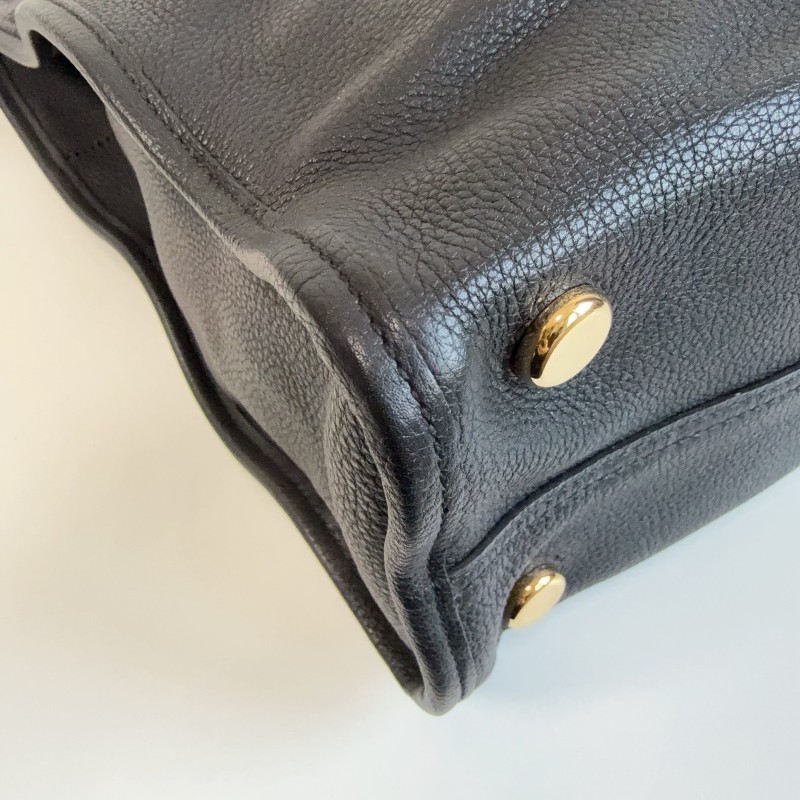 Gucci黑色荔枝皮全皮logo托特tote 琴譜包 手提包-10