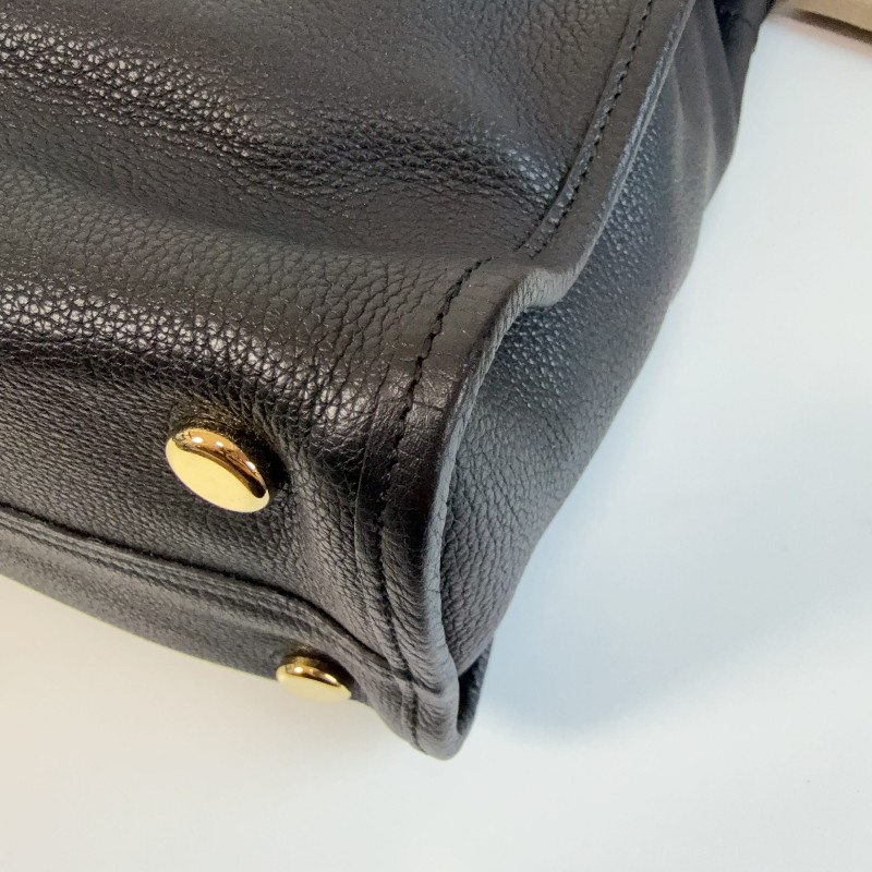 Gucci黑色荔枝皮全皮logo托特tote 琴譜包 手提包-11