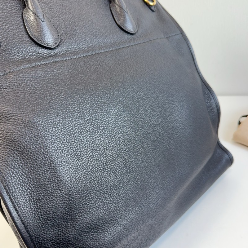 Gucci黑色荔枝皮全皮logo托特tote 琴譜包 手提包-12