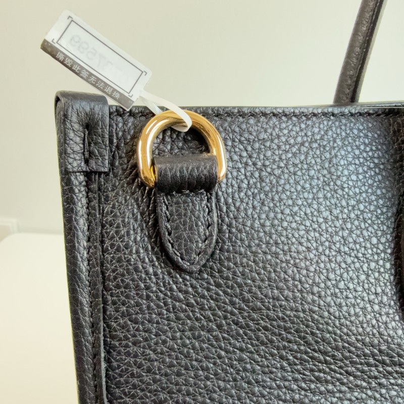 Gucci黑色荔枝皮全皮logo托特tote 琴譜包 手提包-14