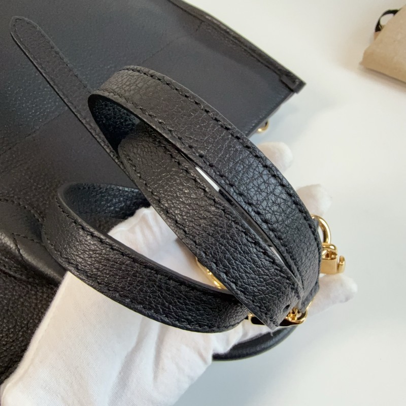 Gucci黑色荔枝皮全皮logo托特tote 琴譜包 手提包-16