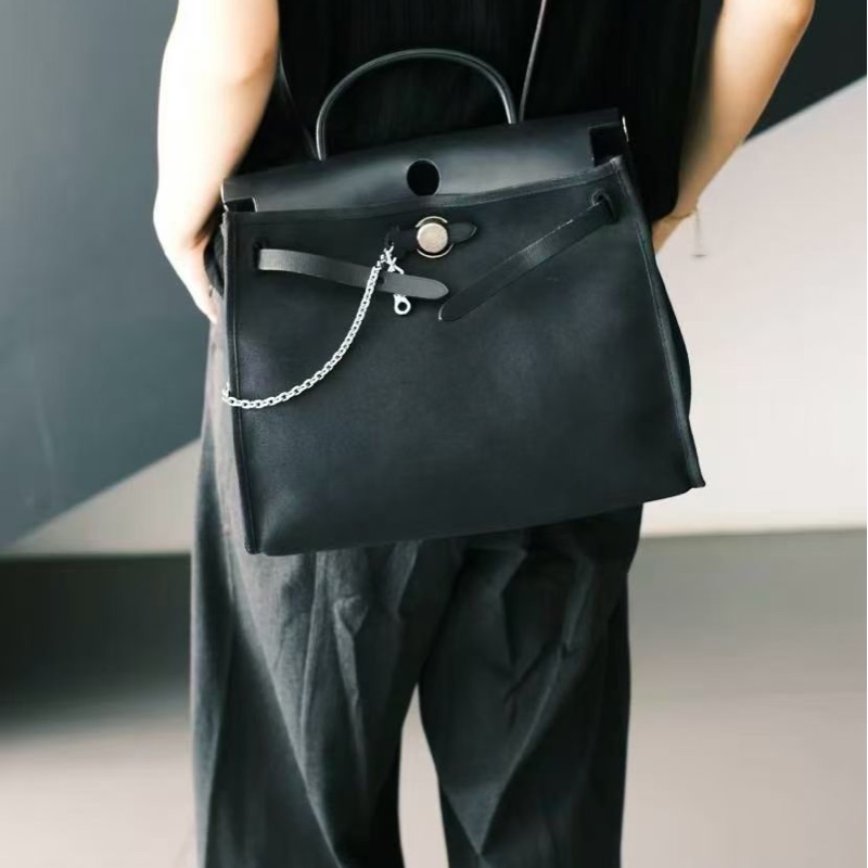 🔥新到:HERMES / 愛馬仕 Herbag 31 帆布包,黑銀 retourne帆布拼牛皮 U刻,尺寸:31*10*25cm-9