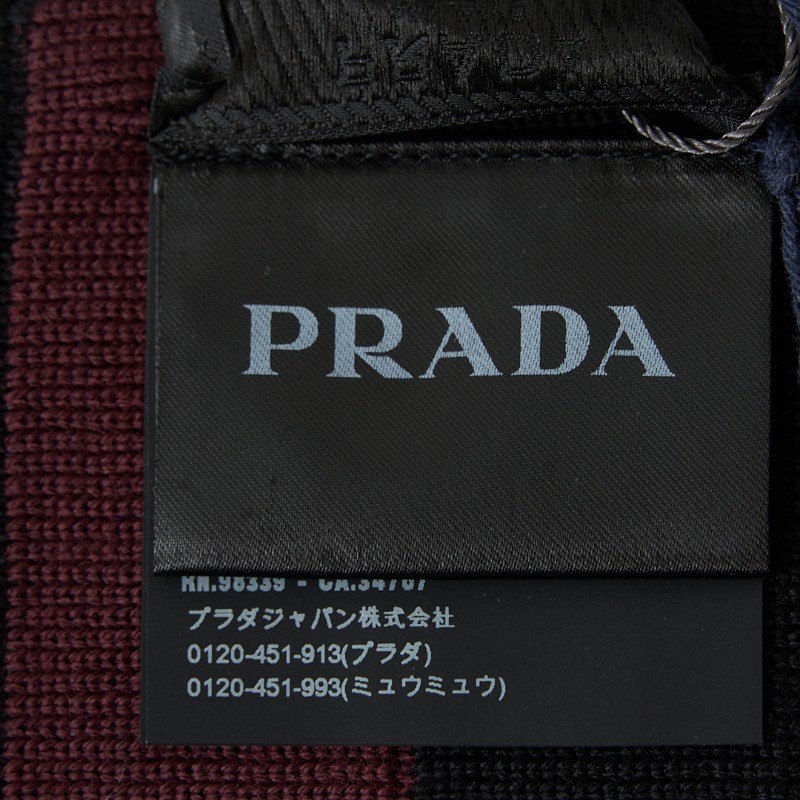 PRADA 中性羊毛頸巾 圍巾 流蘇邊設計-3