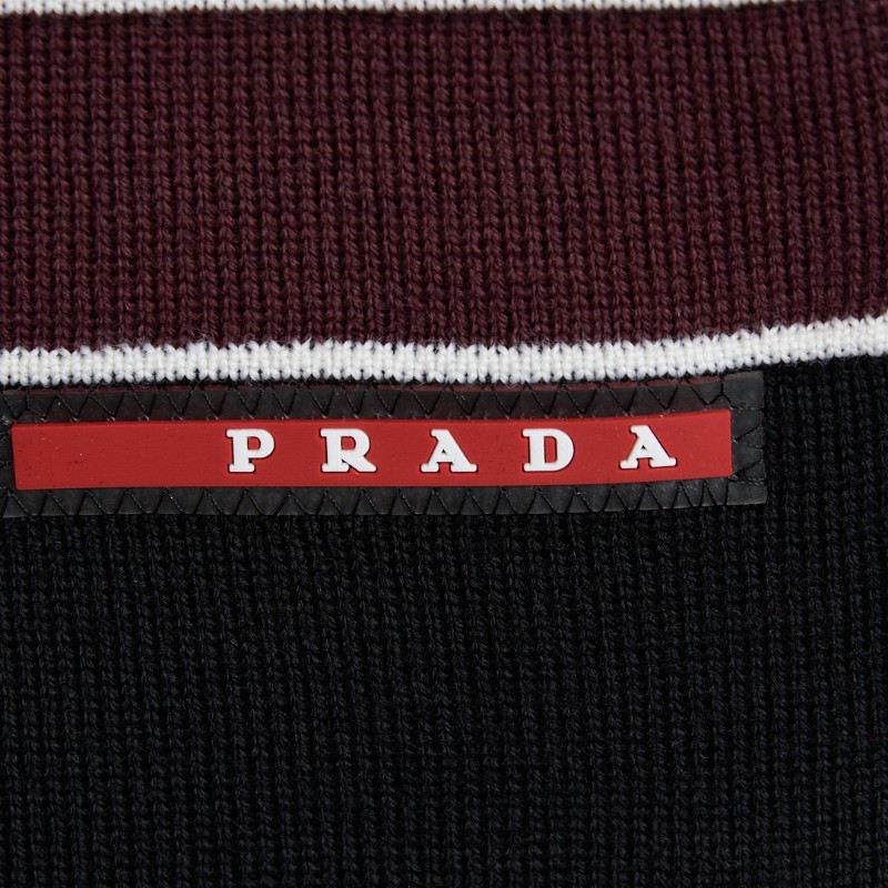 PRADA 中性羊毛頸巾 圍巾 流蘇邊設計-4