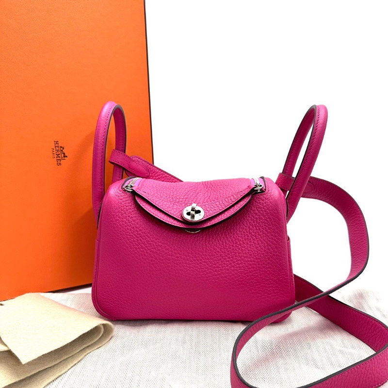 HERMES 極致粉銀扣 Lindy mini手提肩背包18*13*10 99新配件盒子塵袋毛氈布-1