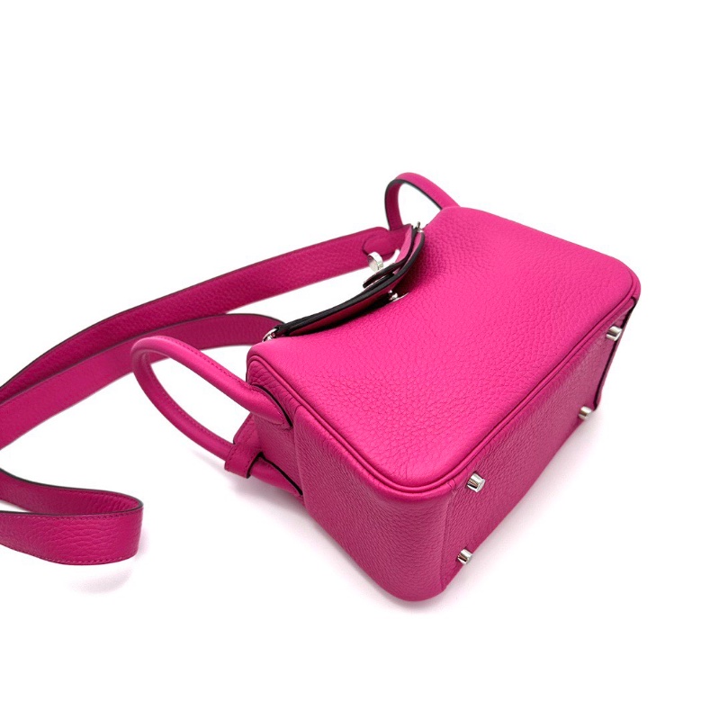 HERMES 極致粉銀扣 Lindy mini手提肩背包18*13*10 99新配件盒子塵袋毛氈布-5