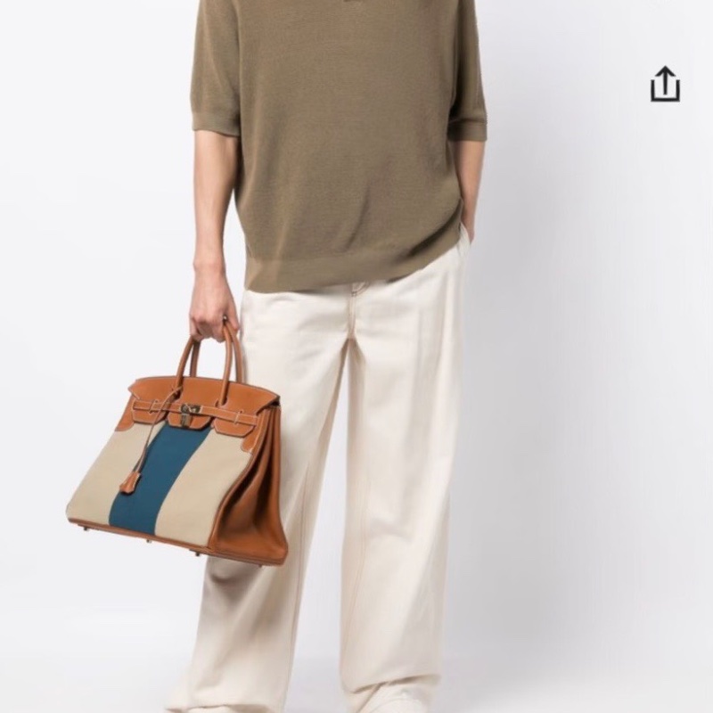 HERMES 拼色帆布  Flag Birkin35手提包35*26*19 98新配件鎖鑰匙塵袋-0