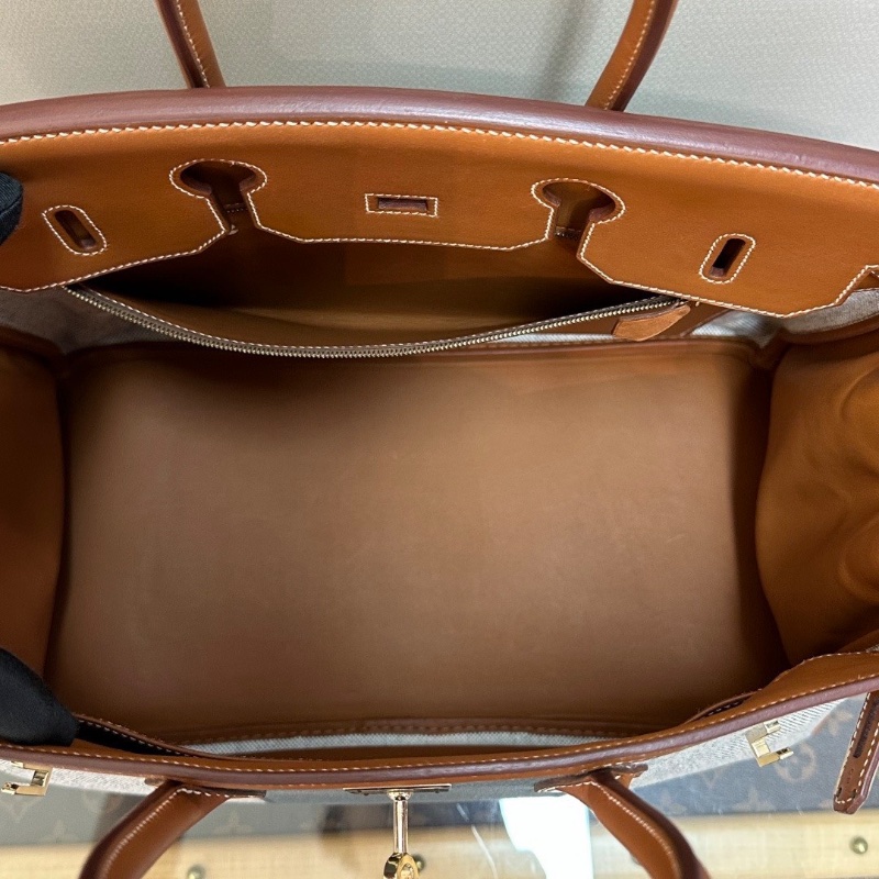 HERMES 拼色帆布  Flag Birkin35手提包35*26*19 98新配件鎖鑰匙塵袋-2