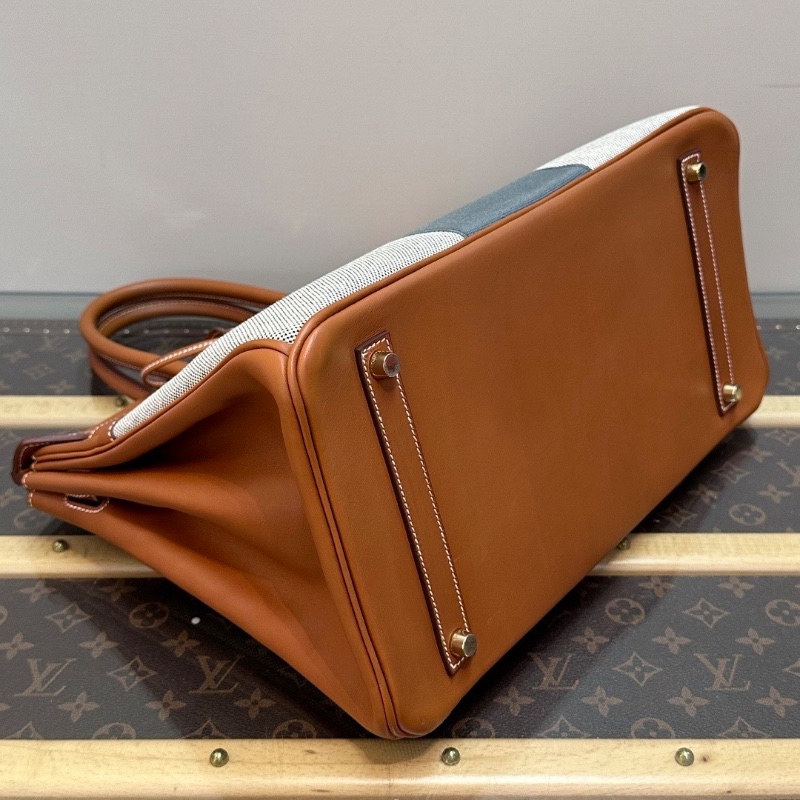 HERMES 拼色帆布  Flag Birkin35手提包35*26*19 98新配件鎖鑰匙塵袋-5