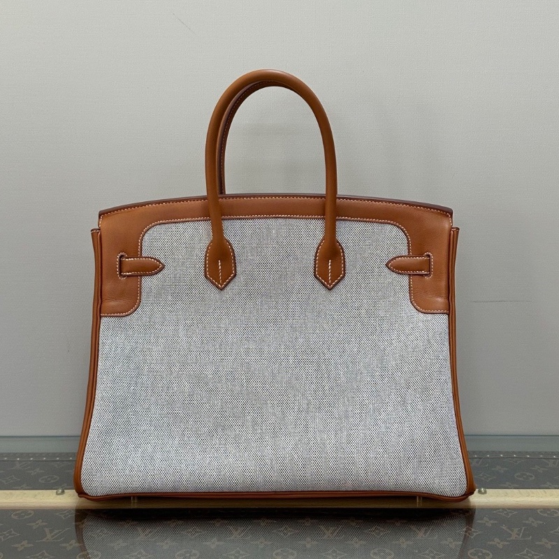 HERMES 拼色帆布  Flag Birkin35手提包35*26*19 98新配件鎖鑰匙塵袋-6