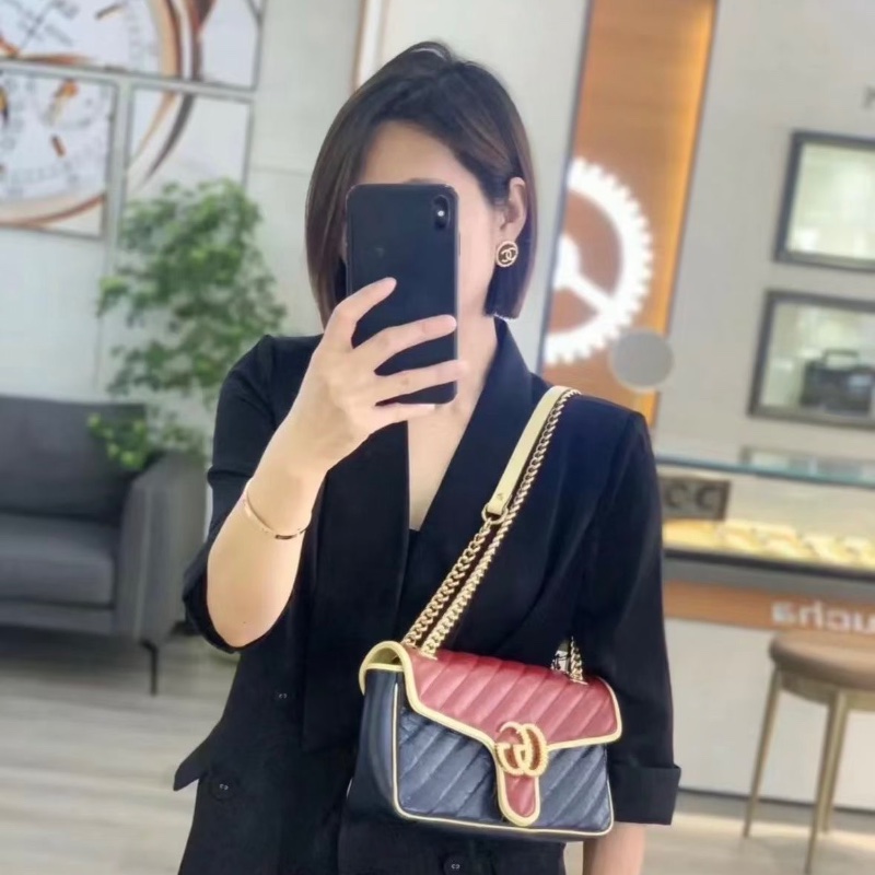 Gucci Marmont Woc鏈條包紅藍拼色20*5*14*4.5 98新購證塵袋-0