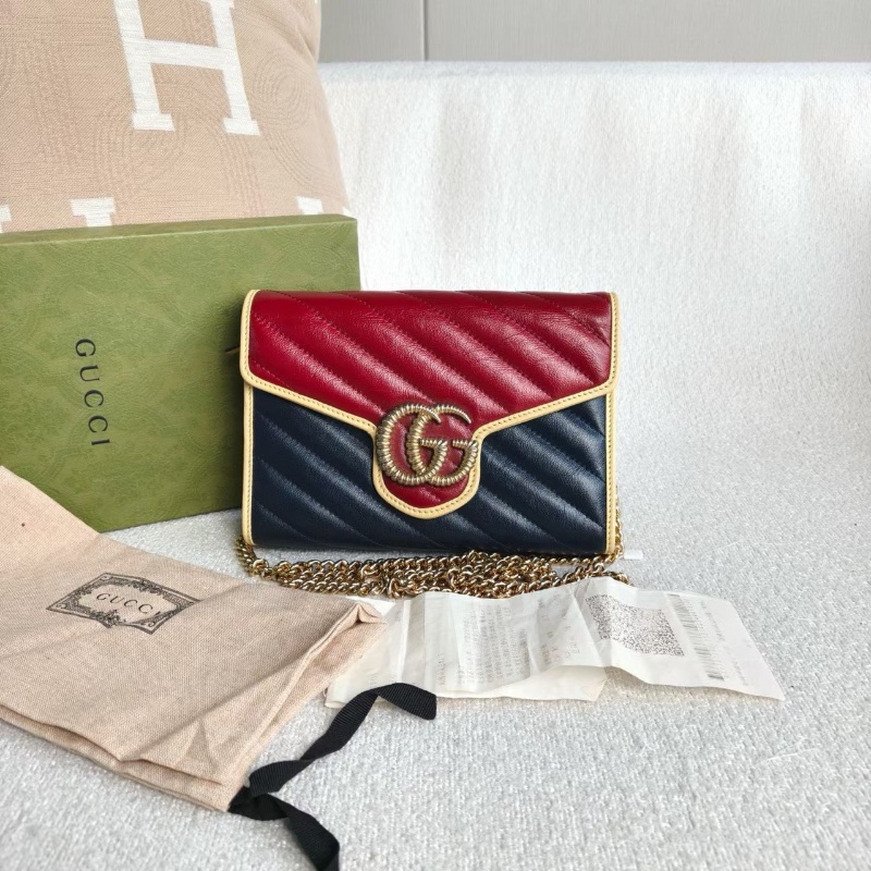 Gucci Marmont Woc鏈條包紅藍拼色20*5*14*4.5 98新購證塵袋-1