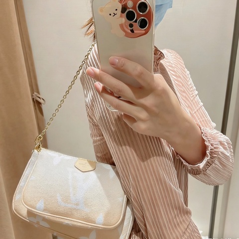 Lv五合一 春夏限定款粉色漸變金扣 芯片款24*14*4 99新配件塵袋鏈條零錢包