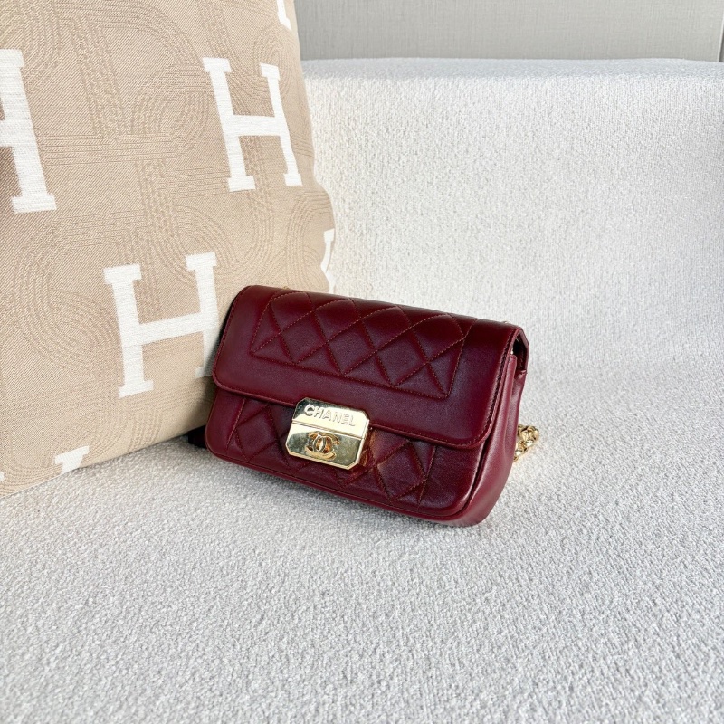 Chanel CF雕花鏈條包酒紅色 金扣 牛皮19*13*5 98新配件塵袋-3