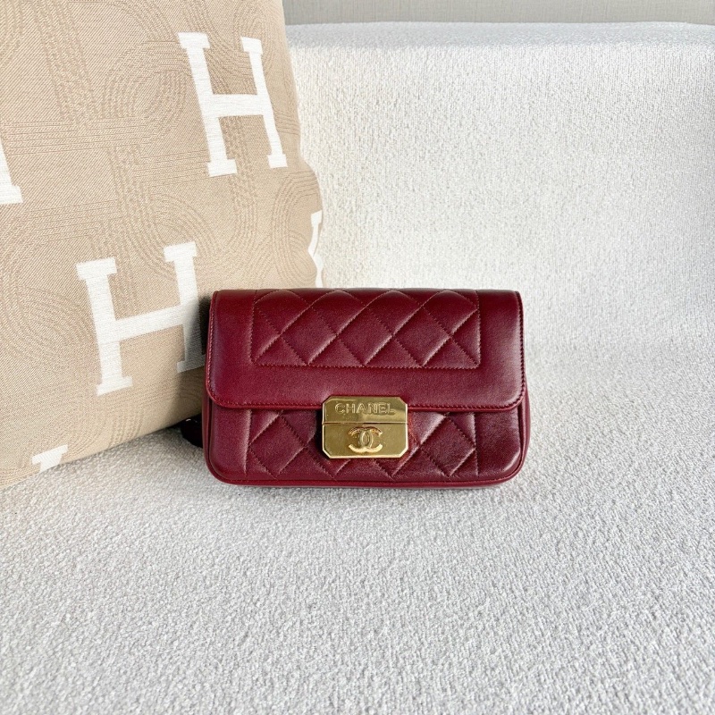 Chanel CF雕花鏈條包酒紅色 金扣 牛皮19*13*5 98新配件塵袋-4