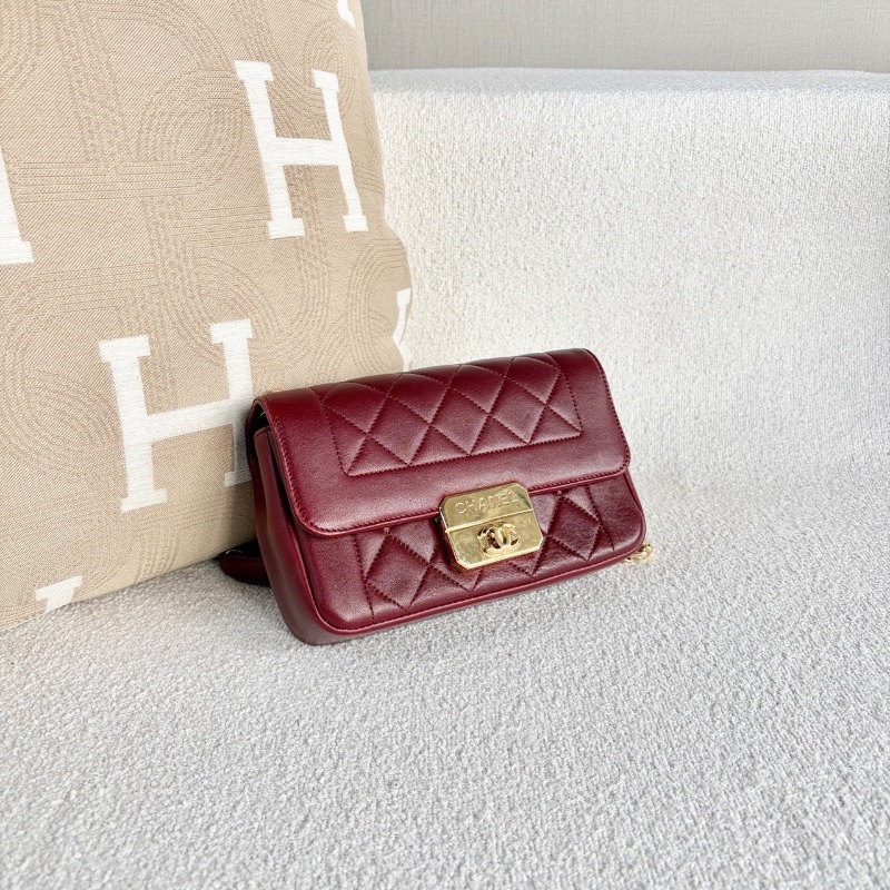 Chanel CF雕花鏈條包酒紅色 金扣 牛皮19*13*5 98新配件塵袋-5