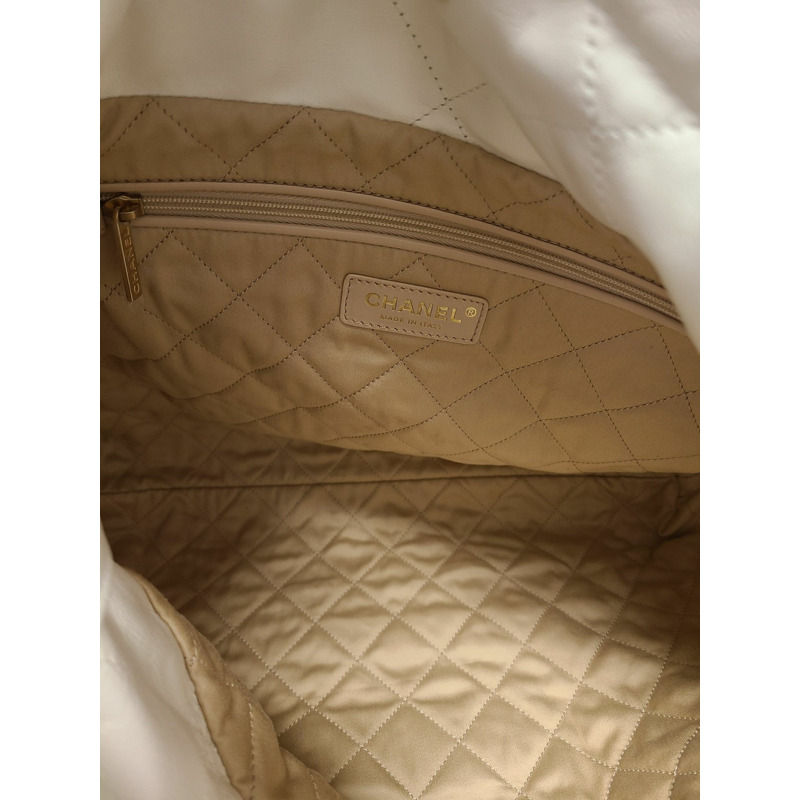 【包稅】CHANEL 白色 22 號包 中型亮金色鏈條單肩包-3